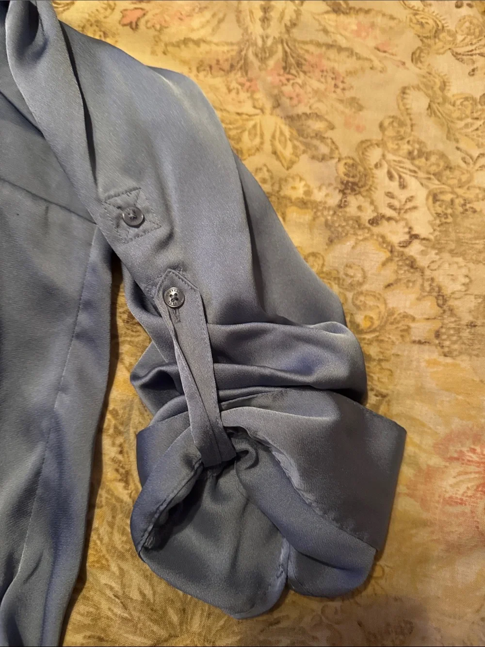 Express Silky Slate Blue Button-Up Blouse - Picture 3 of 7